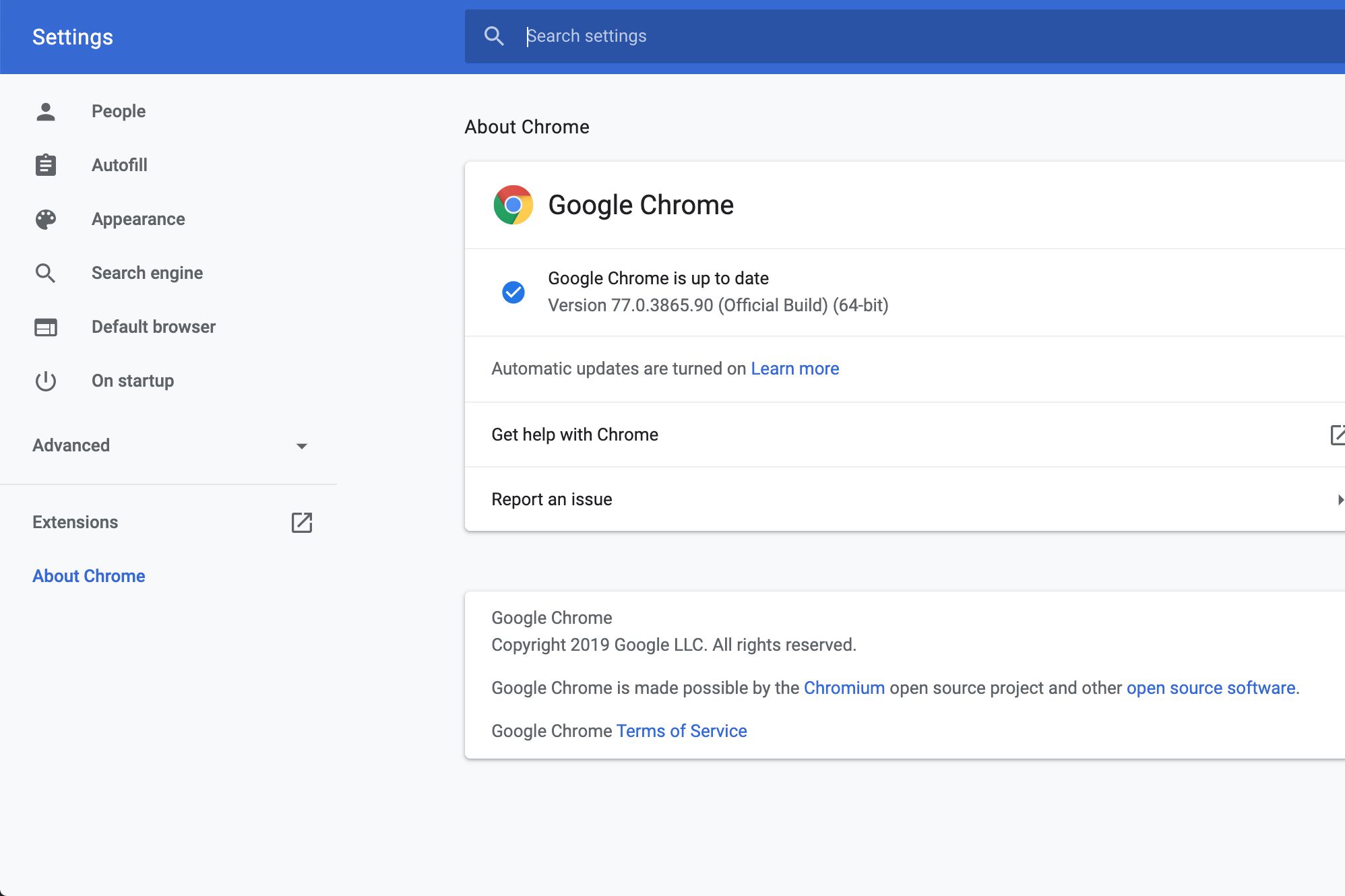 Informatie over Chrome-versie