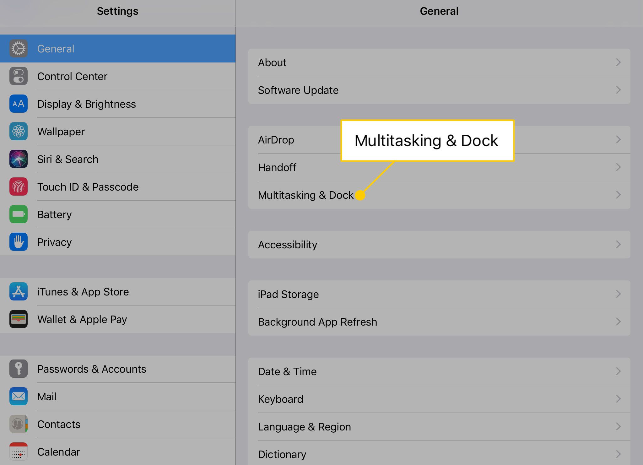 Multitasking & Dock-instelling op iPad