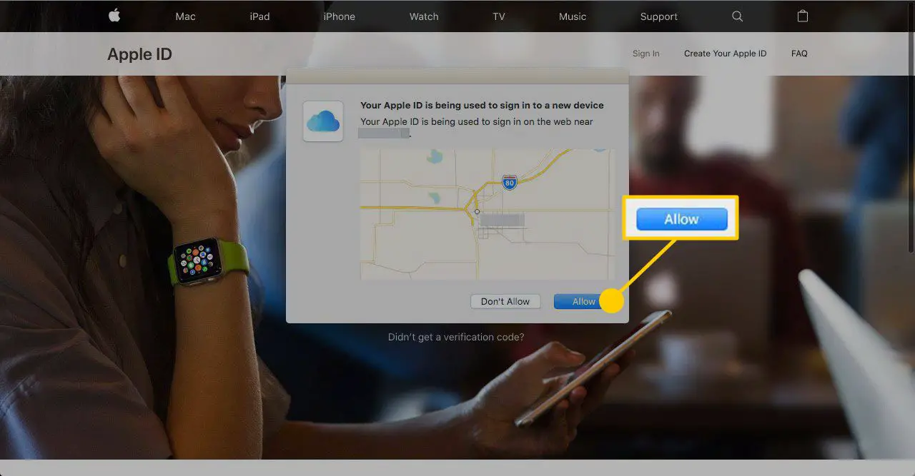 Screenshot van de optie toestaan ​​bij het aanmelden op een nieuw Apple-apparaat.
