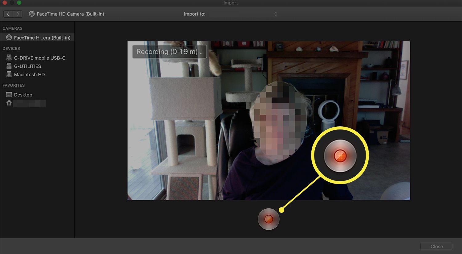 De opnameknop in iMovie voor Mac