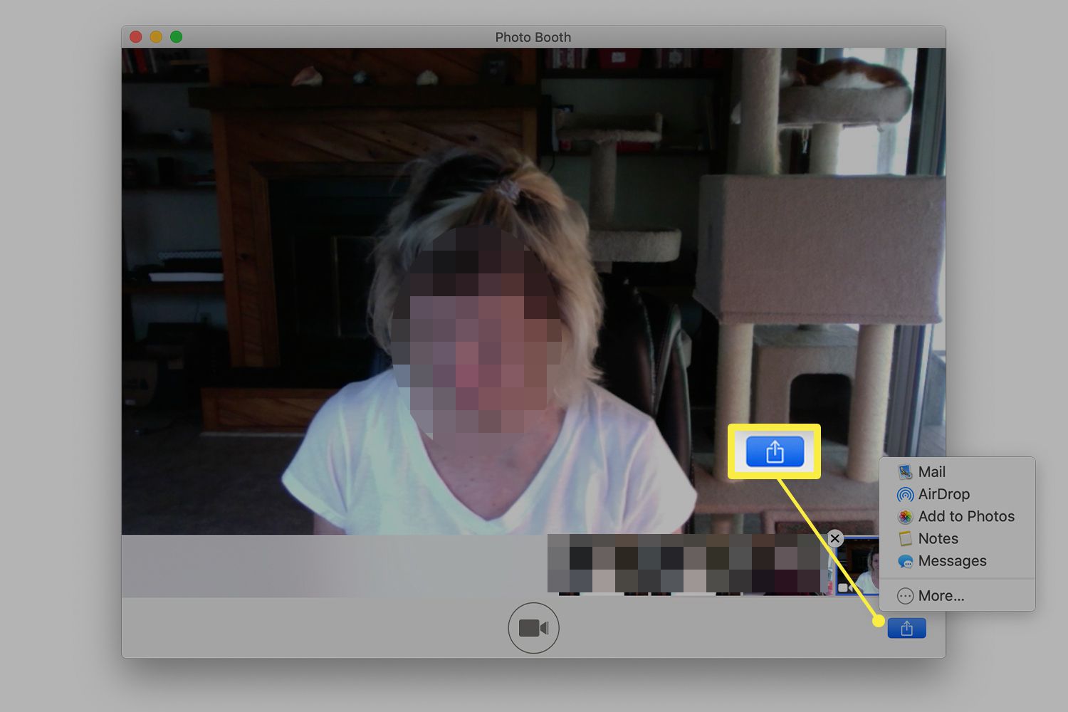 Het pictogram Delen in Photo Booth op een Mac