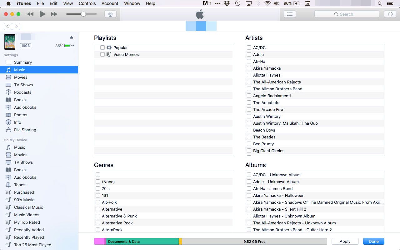 Items om te synchroniseren met een iPad in iTunes