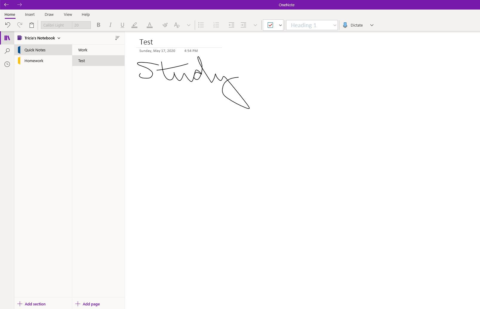 Geschreven notitie in OneNote.