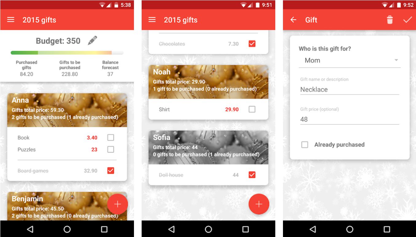 Kerstcadeaus en Budget-app voor Android