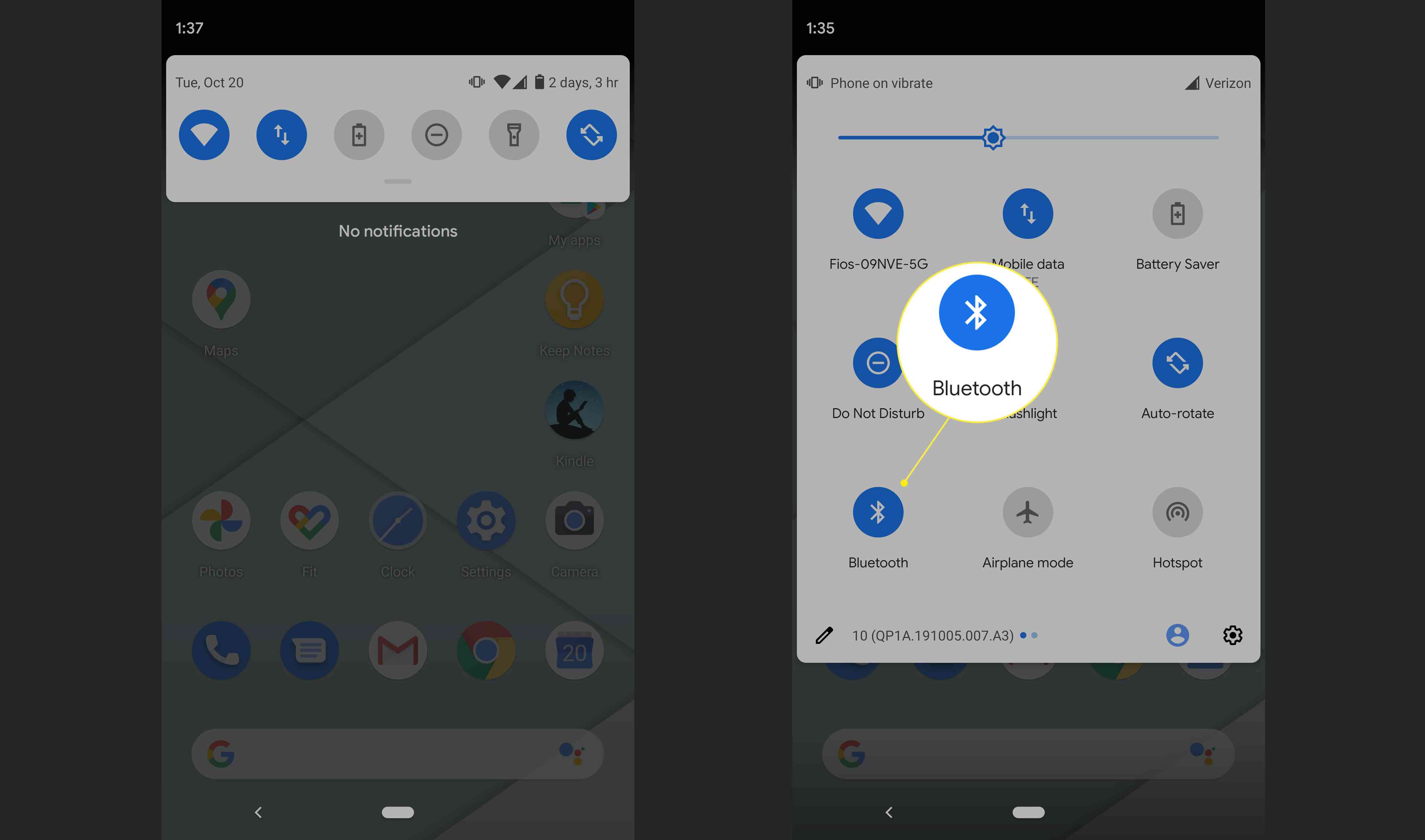 Statusbalk open om Bluetooth-pictogram weer te geven