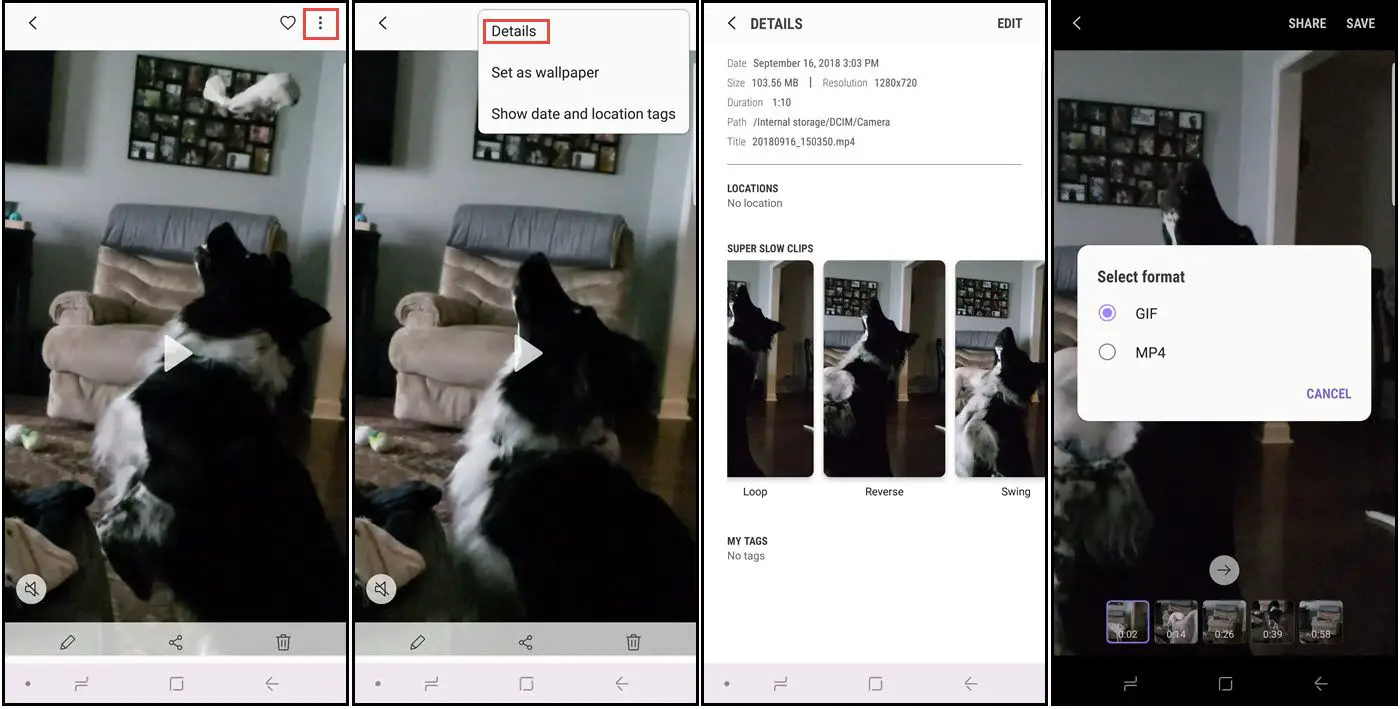 Een slow-mo-video opslaan als een GIF op de Galaxy Note 9.