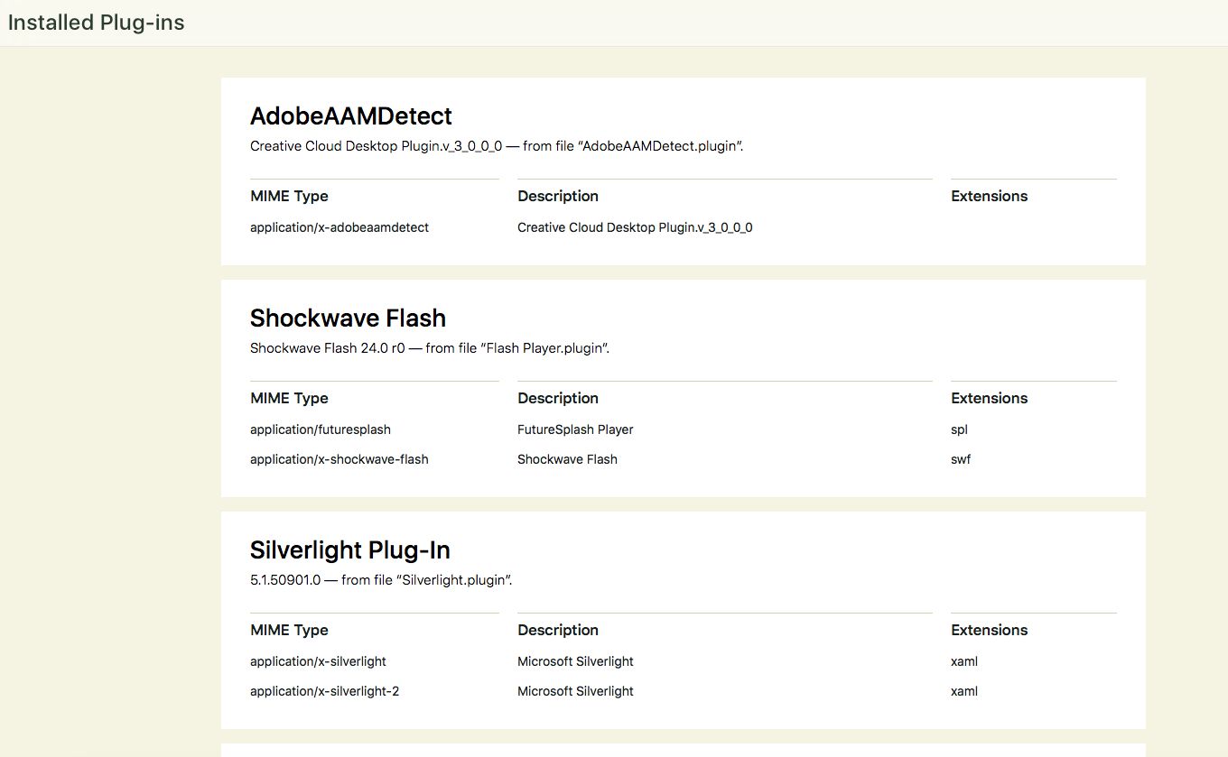 Lijst met in Safari geïnstalleerde plug-ins