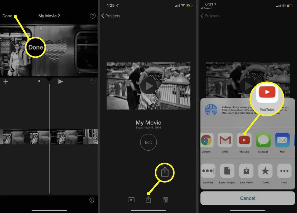 Een iMovie voor iOS exporteren naar YouTube in het deelveld