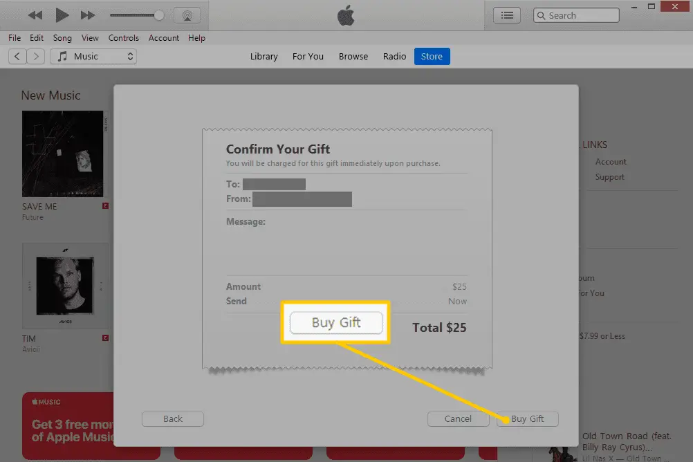 Koop cadeau-knop in iTunes