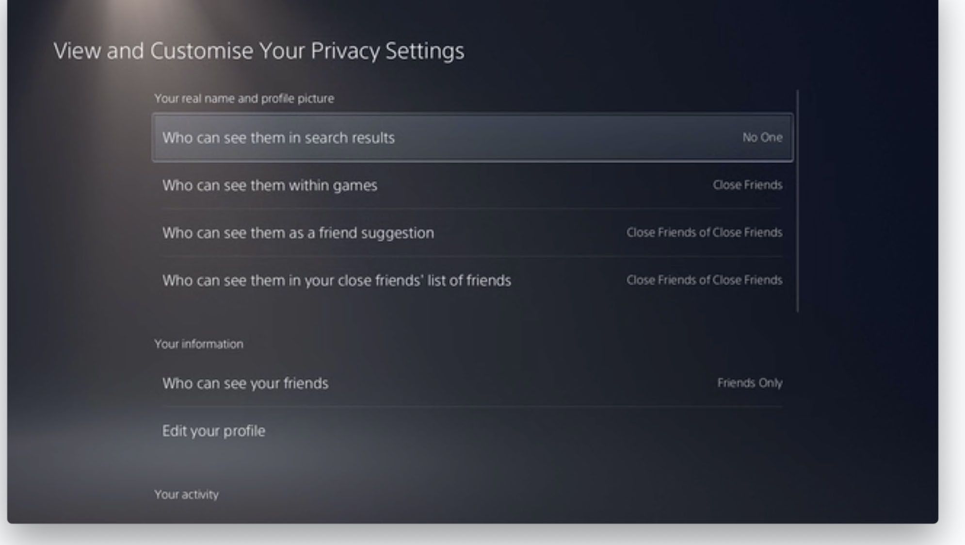 PlayStation 5 privacy-instellingen