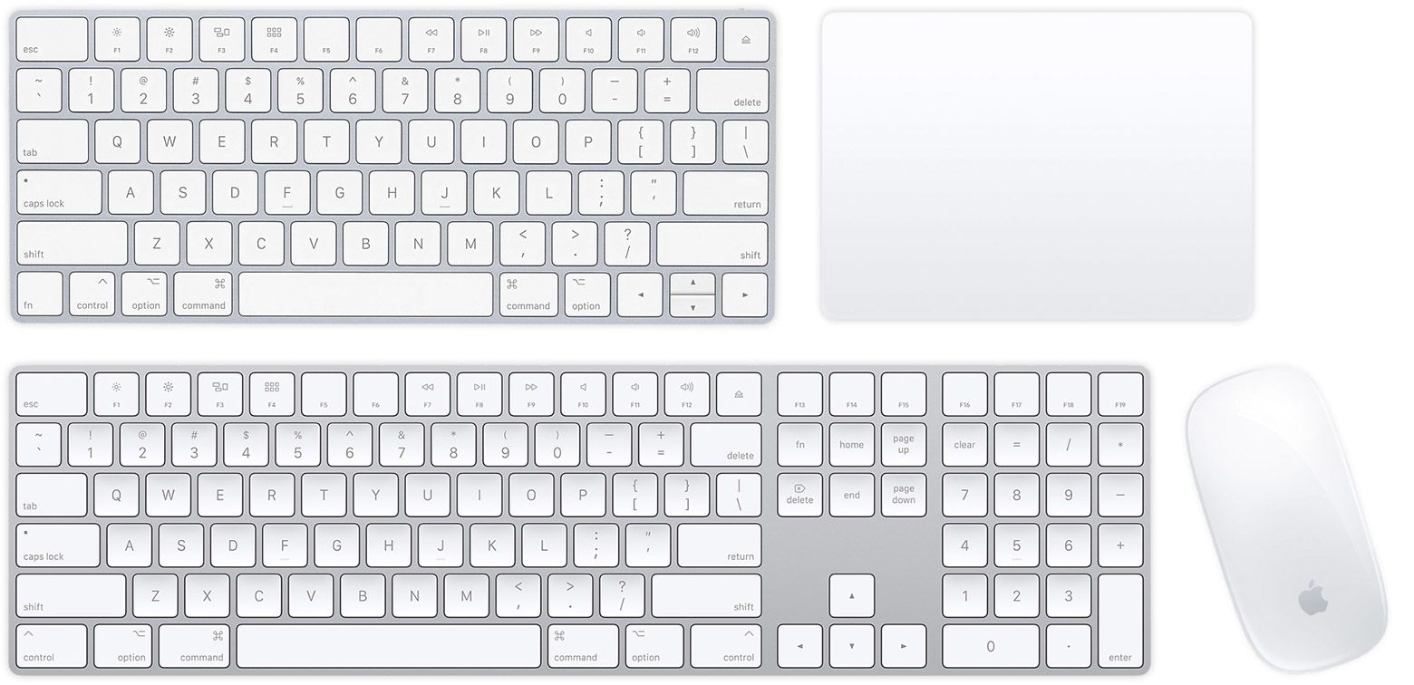 De draadloze Blueettoth-randapparatuur van Apple, waaronder Magic Keyboard, Magic Extended Keyboard, Mouse en Magic Mouse