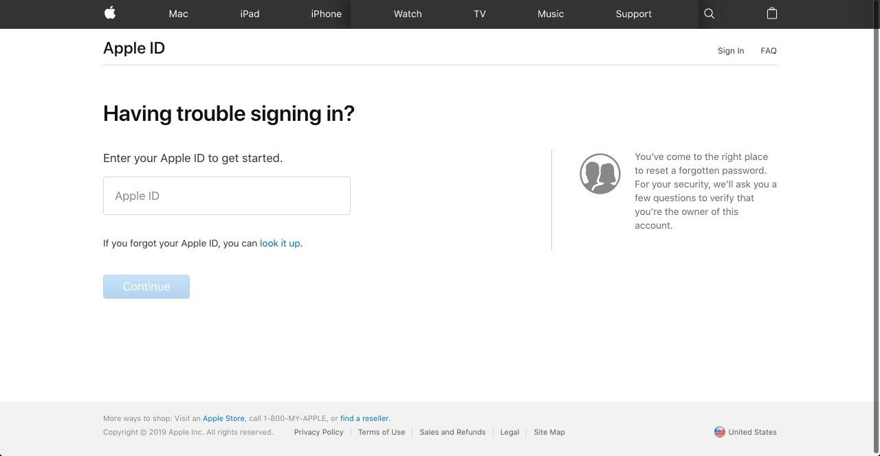 Apple's Apple ID-herstelwebsite