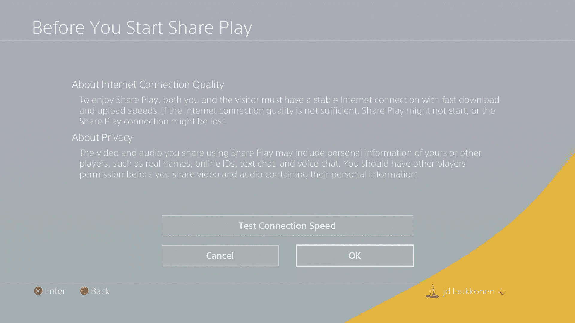 Een screenshot van Share Play-informatie.