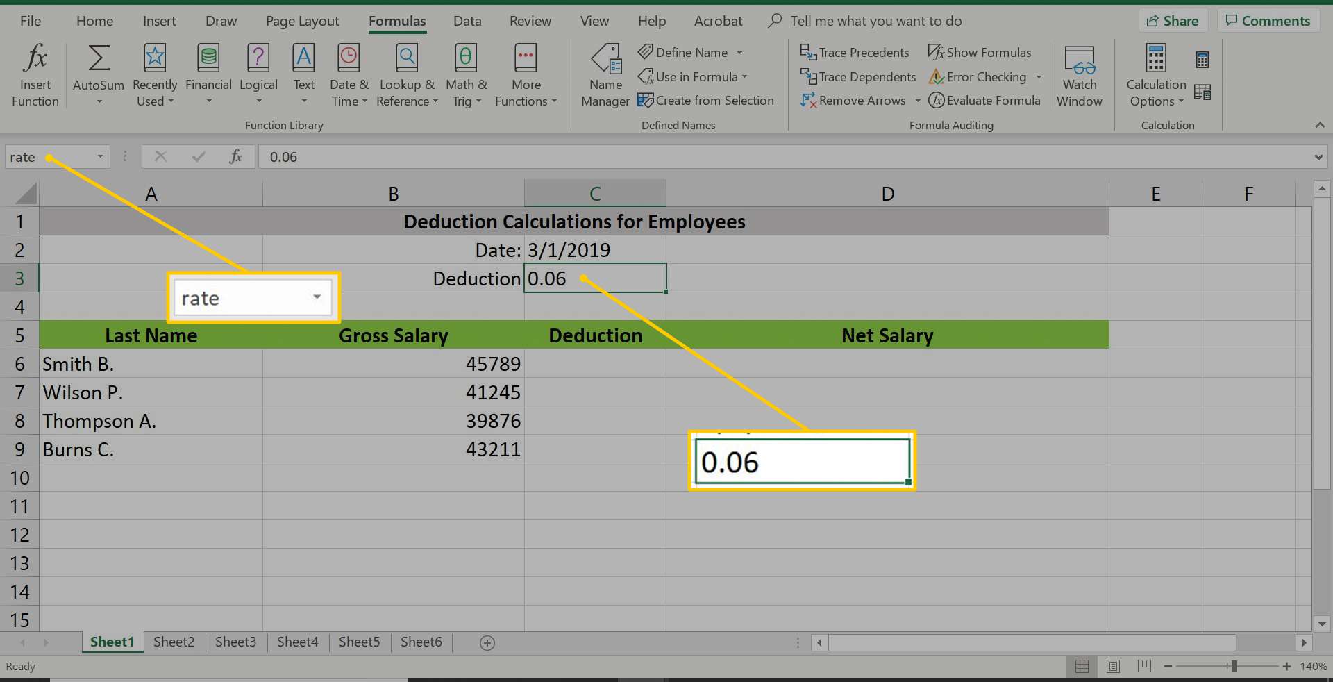 Tariefvak en cel C3 in Excel