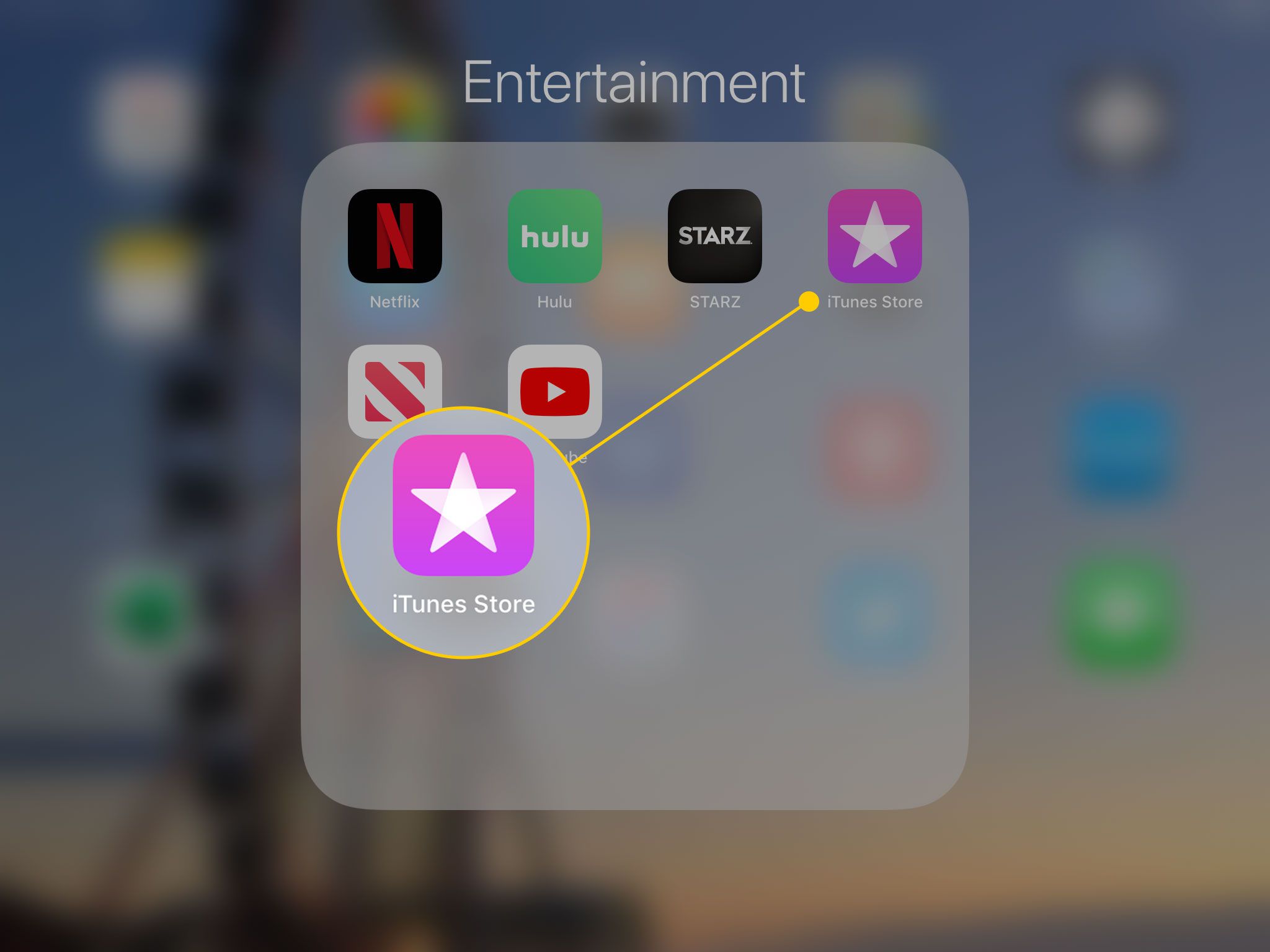 Een iPad met de iTunes Store-app gemarkeerd