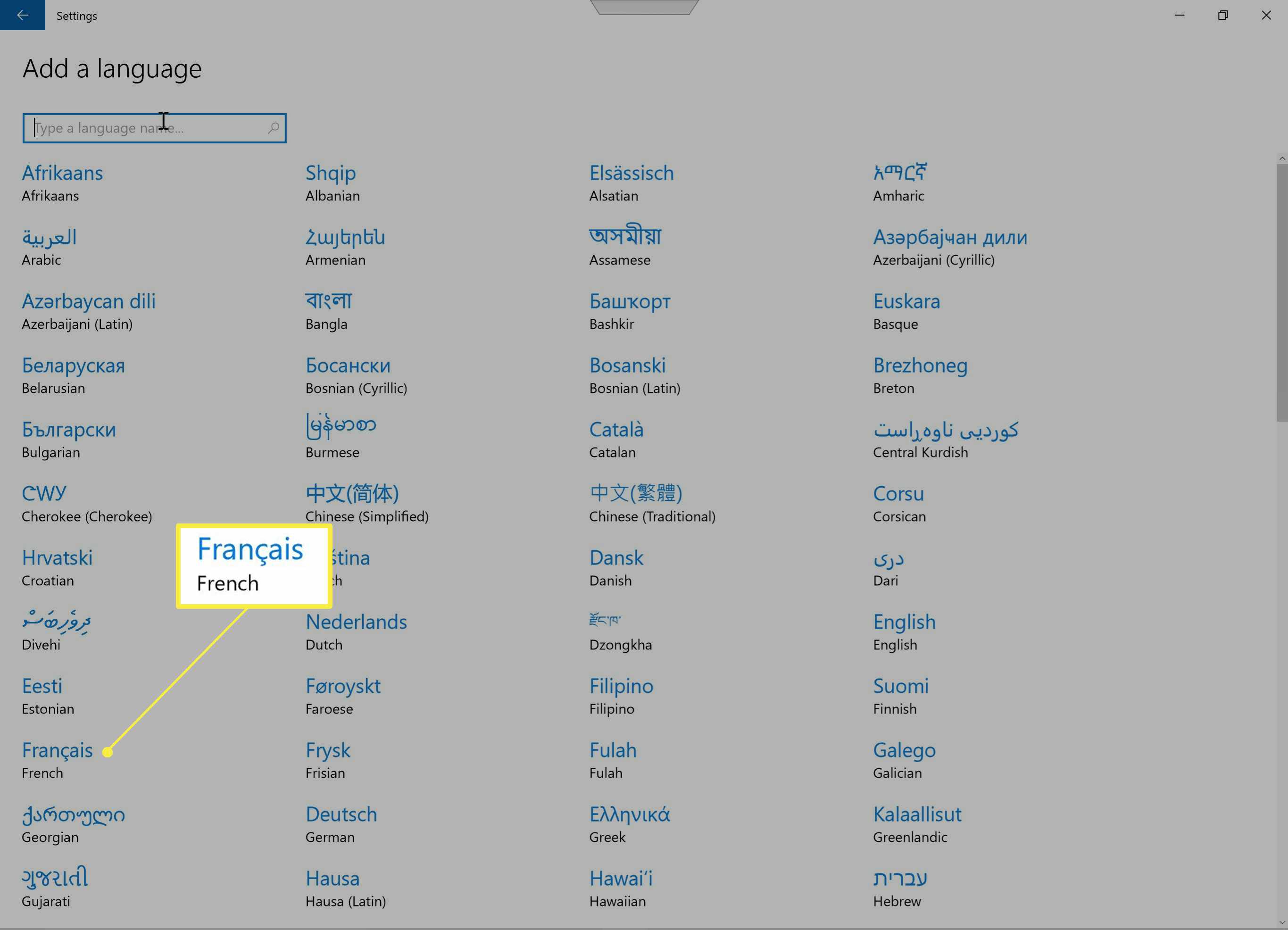 Lijst met beschikbare talen in Windows