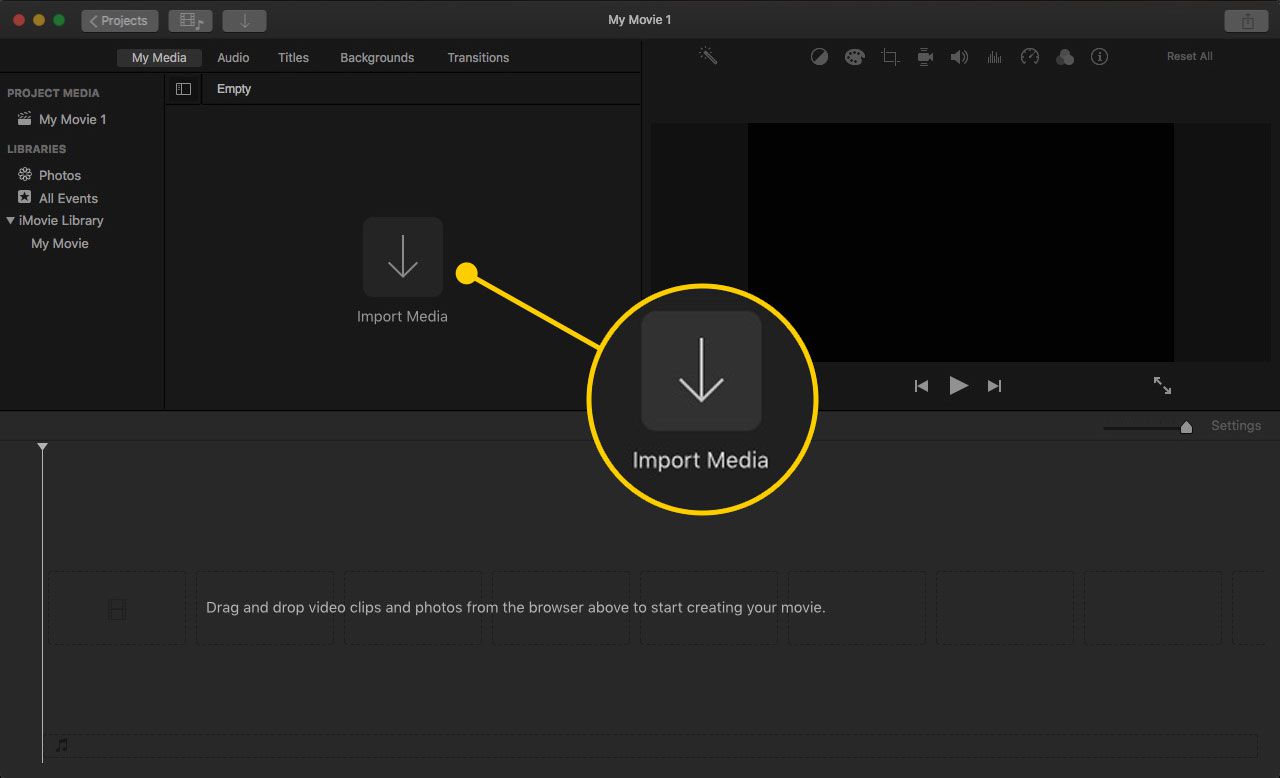 Media-knop importeren in iMovie 10