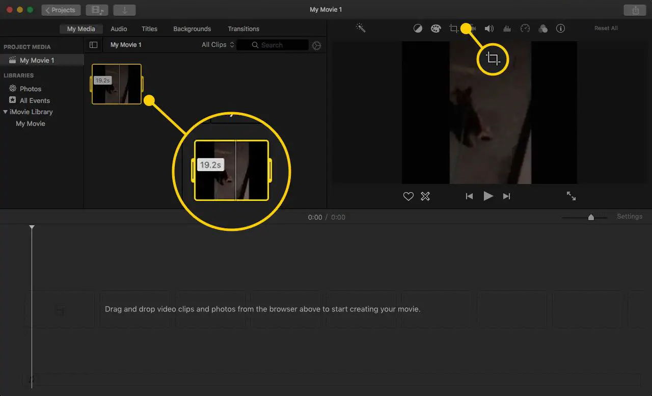 De knop Bijsnijden in iMovie 10