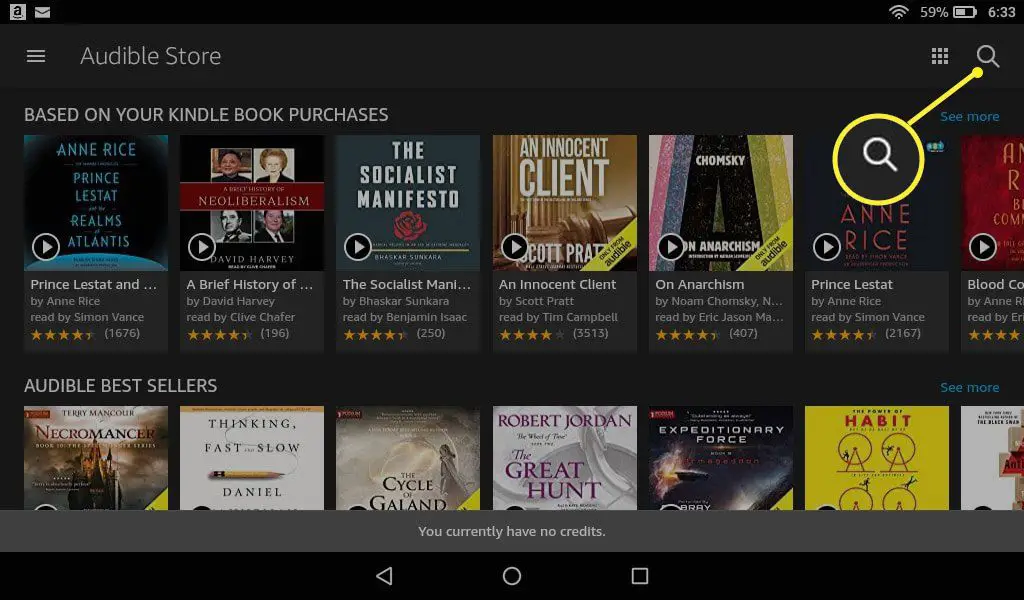 Kindle Audiobooks Store-zoekknop