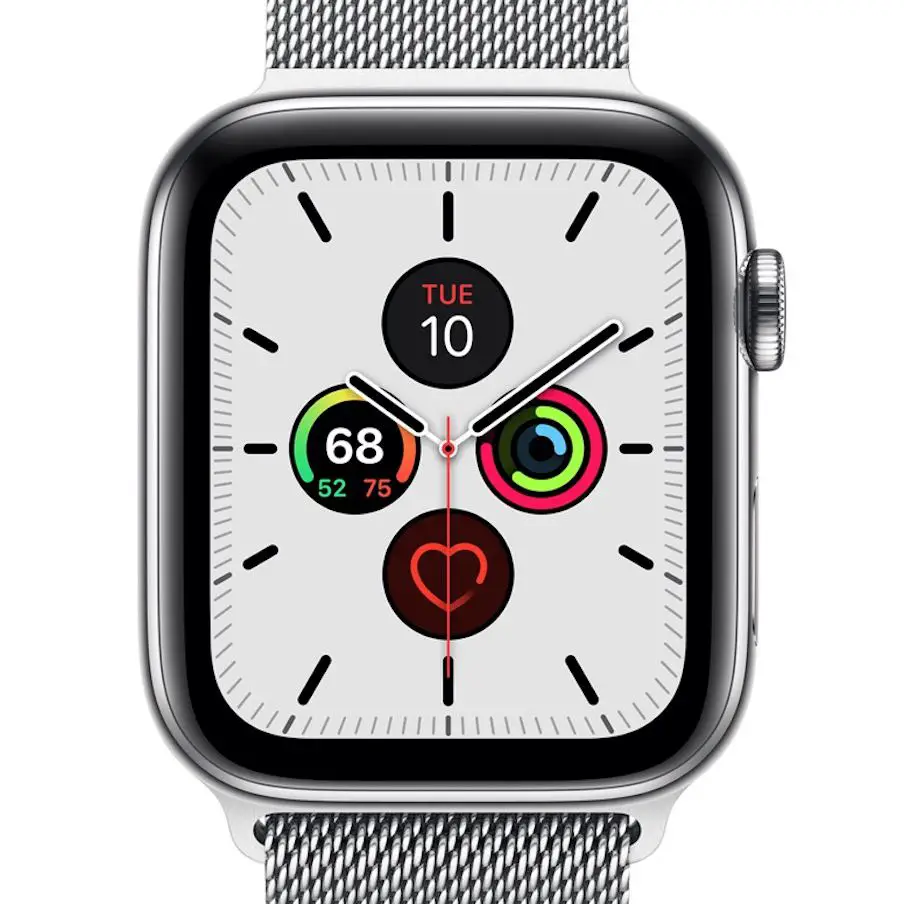 Apple Watch Series 5 in zilver met het startscherm