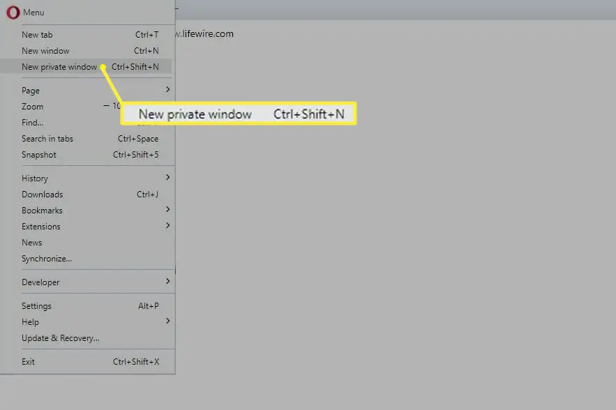 Nieuw privévenster in Opera voor Windows