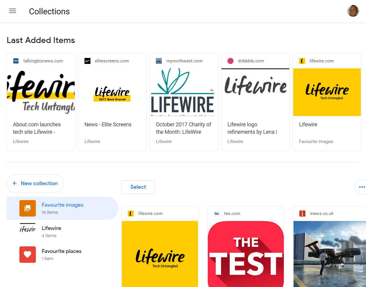 Screenshot van het scherm Google Collections