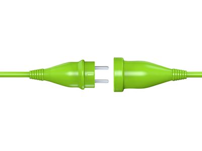 Afbeelding van een groene elektrische stekker en kabel