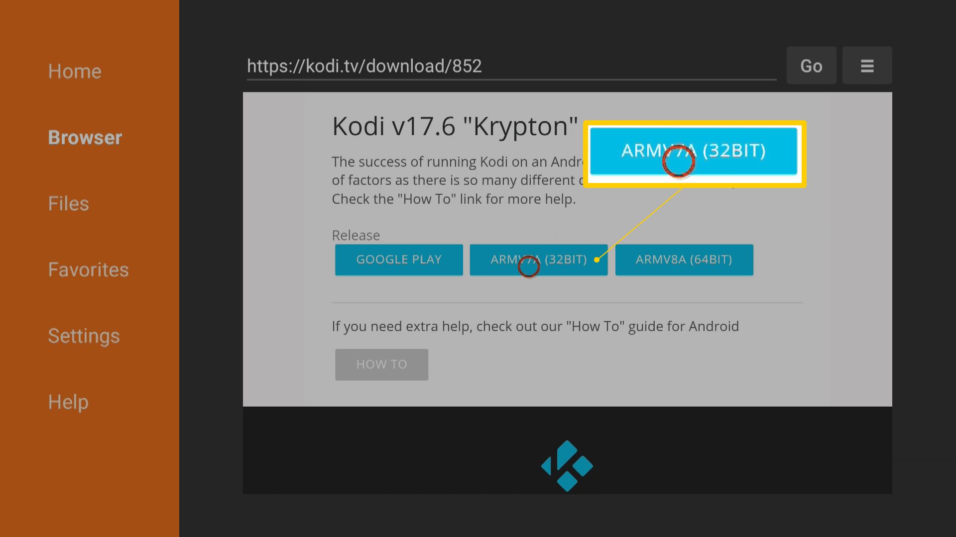 Kodi v17.6 "Krypton" 32-bits downloadknop