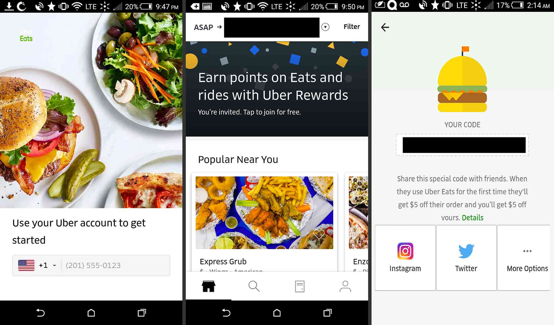 Uber Eats-app op Android