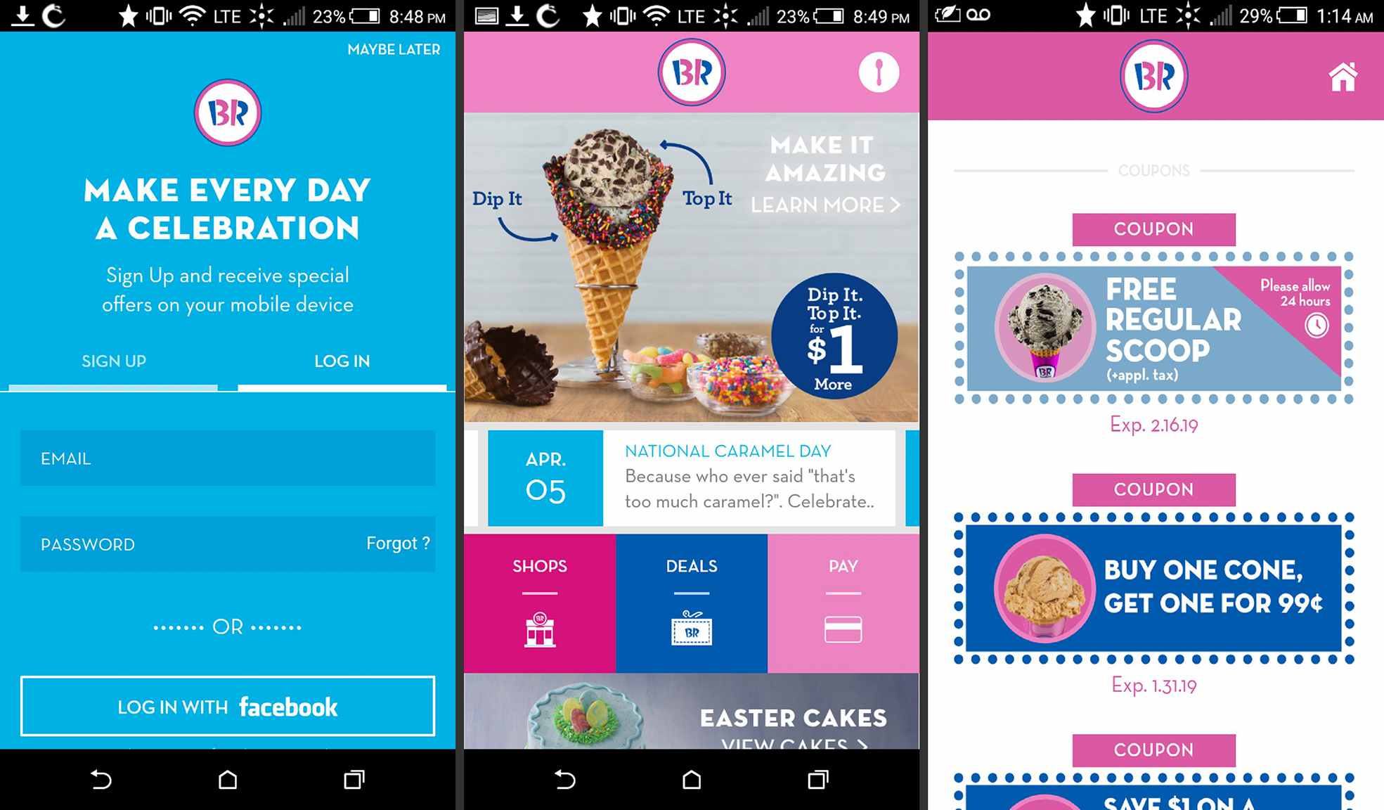 Baskin Robbins-app op Android