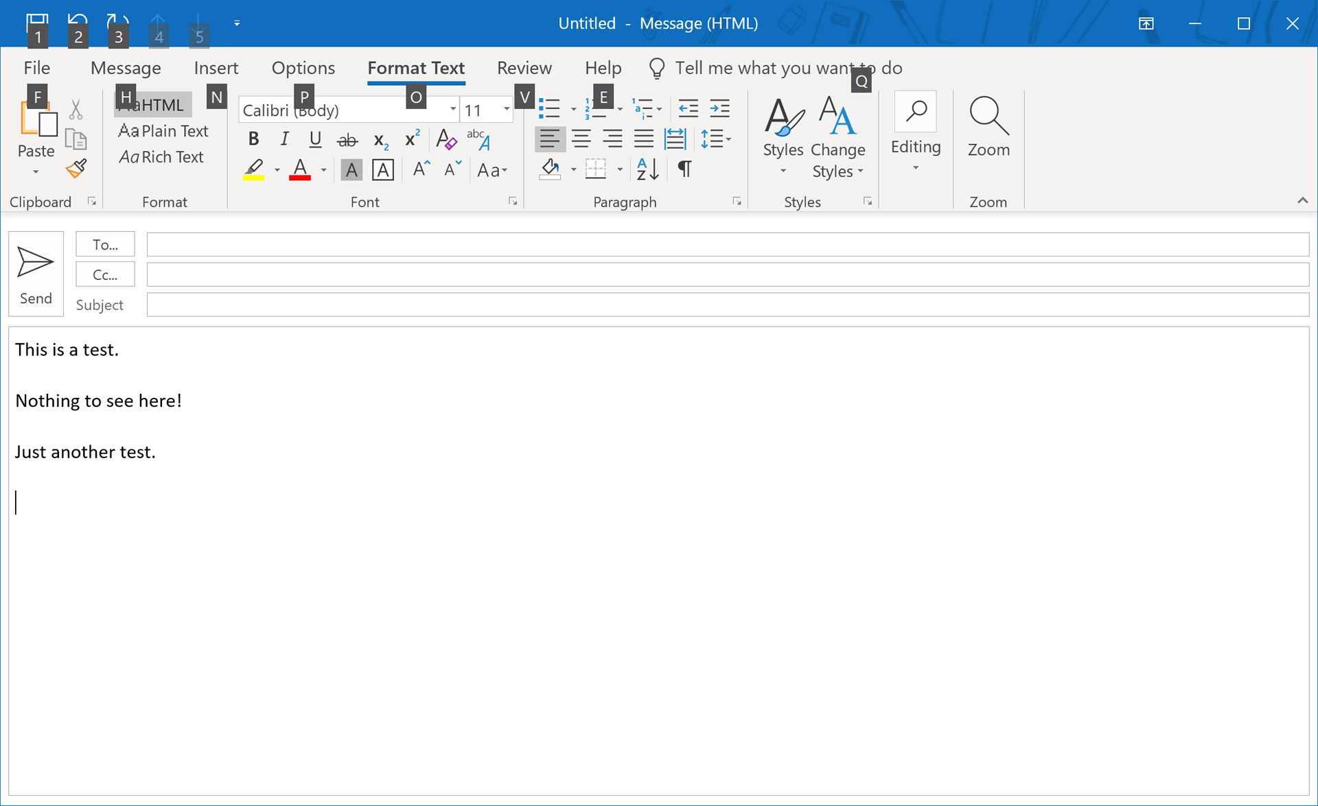 Alineasymbolen in een e-mail in Outlook op Windows 10.