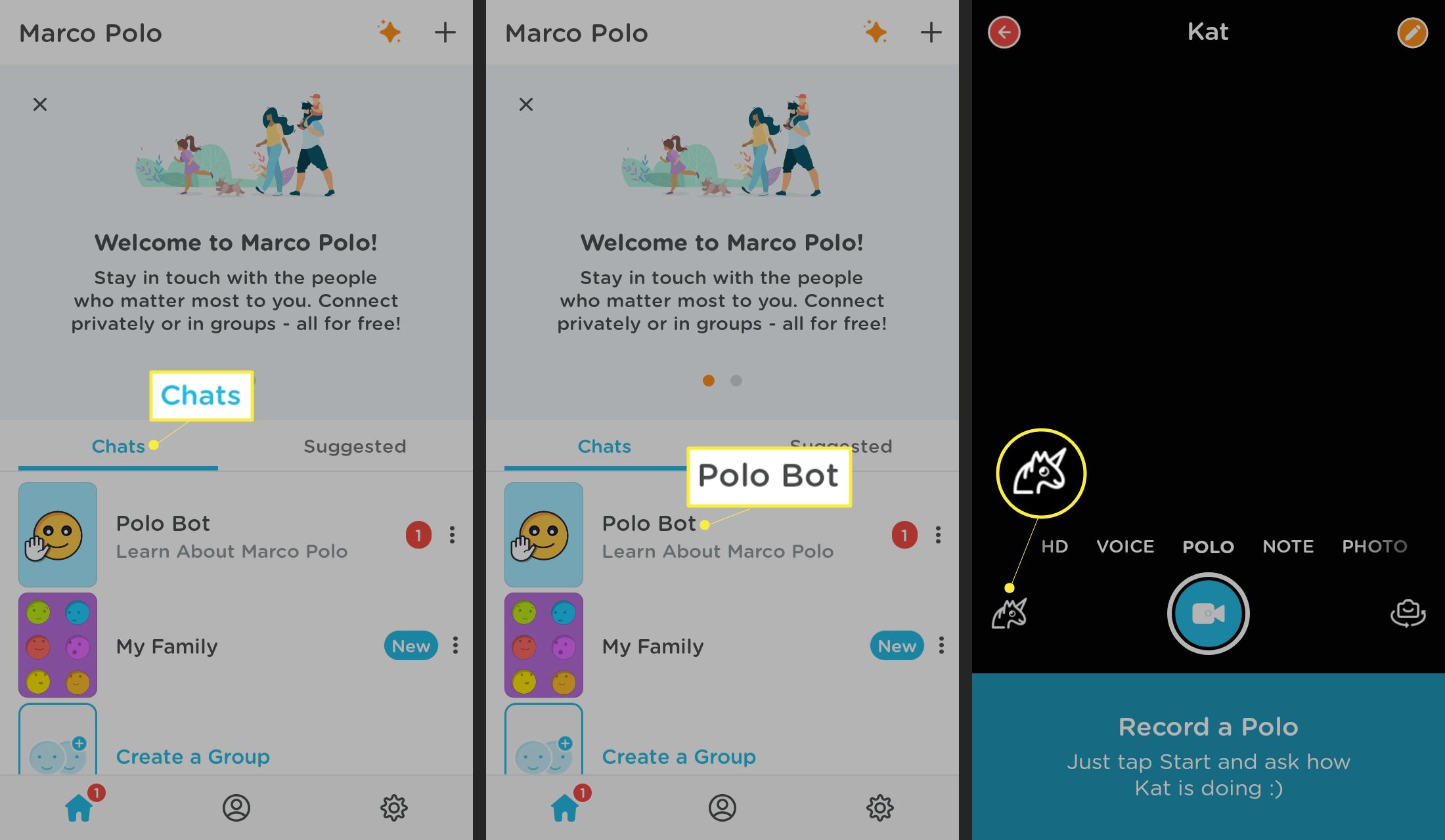 Een videoboodschap starten in de Marco Polo-app