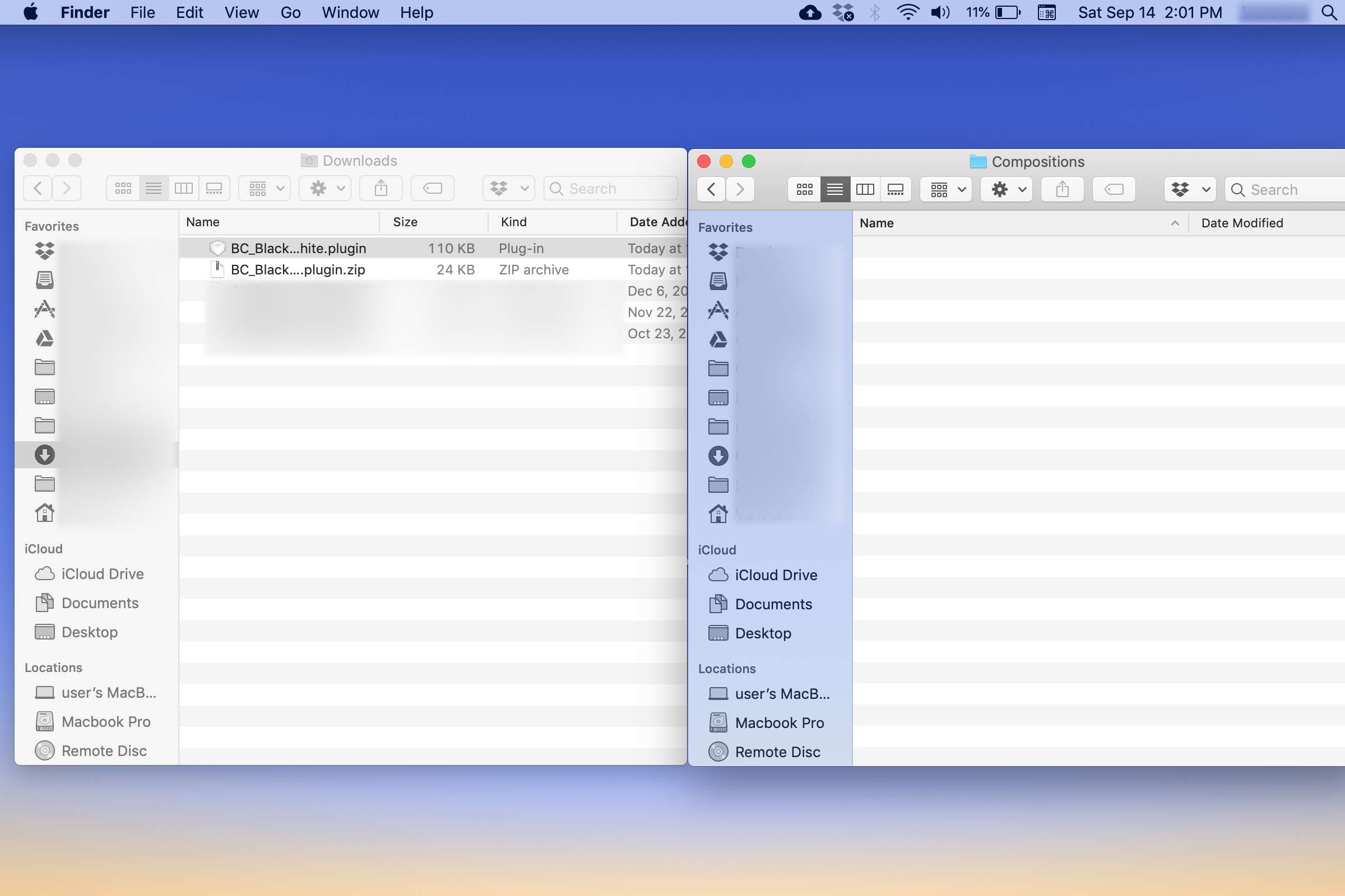 Twee Finder-vensters in macOS