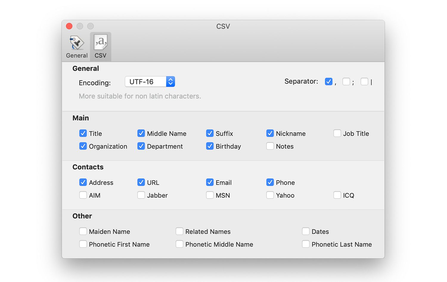 CSV-opties in AB2CVS