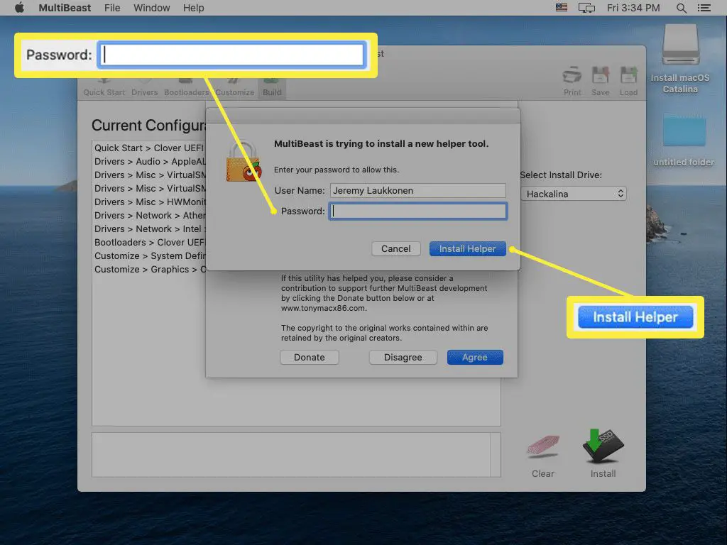 Een screenshot van MultiBeast op een Hackintosh.
