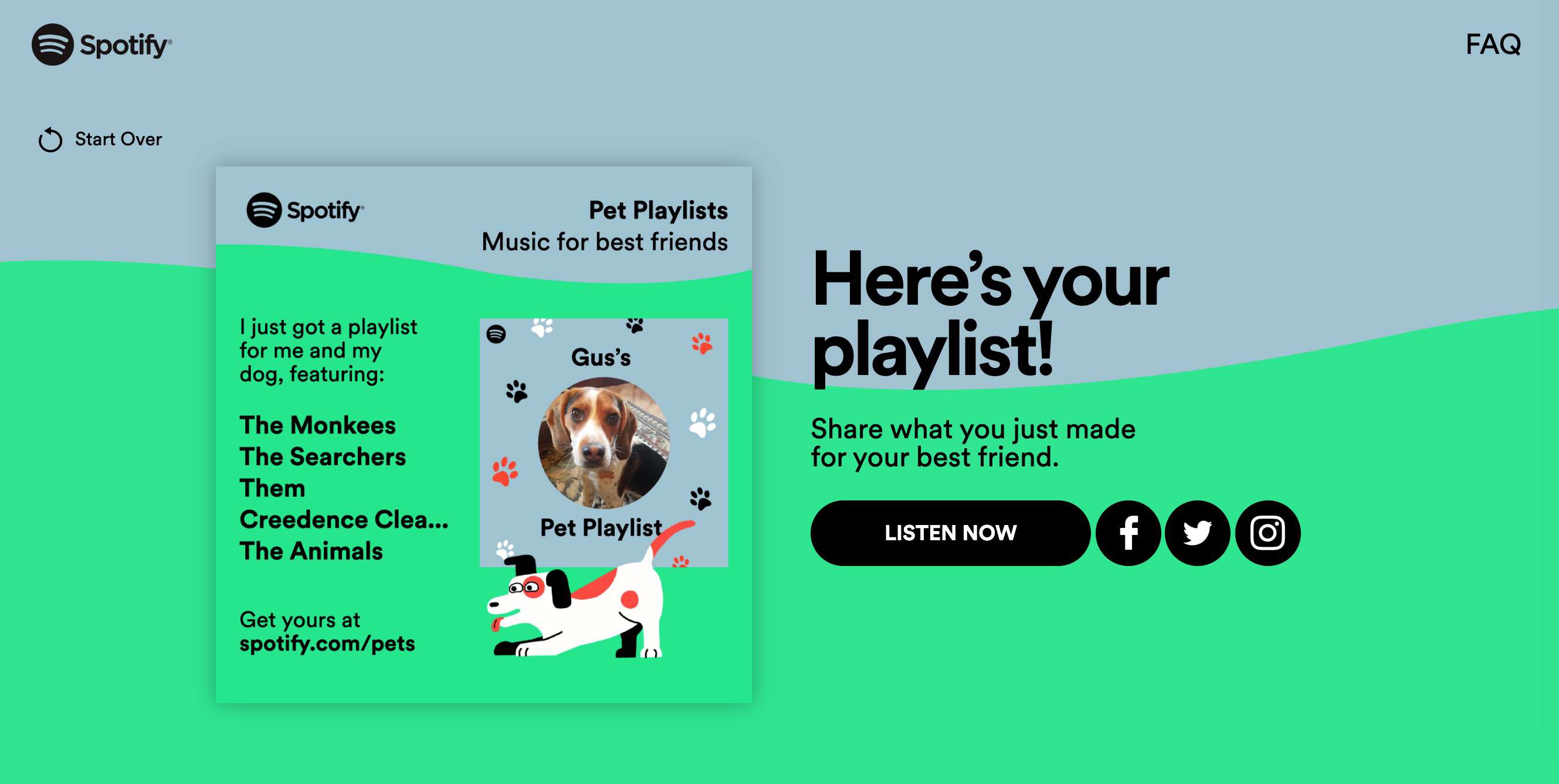 Eindresultaat huisdier afspeellijst op Spotify