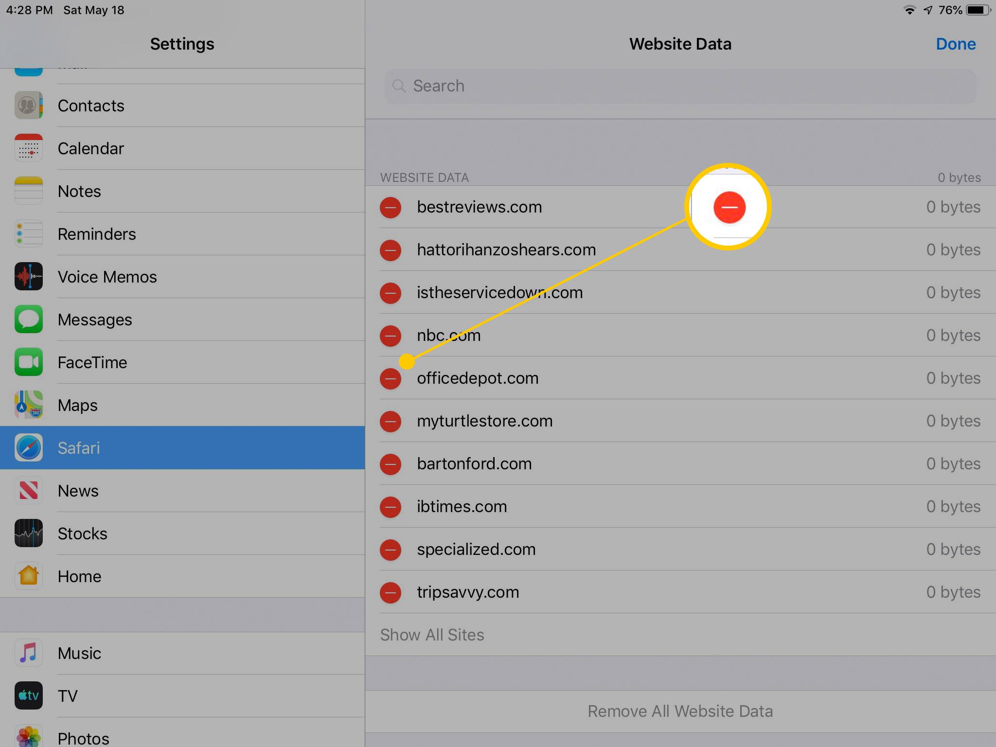 Rode cirkel met wit minteken op iOS