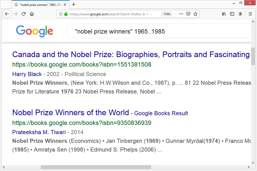 Aanhalingstekens op Google Zoeken voor Nobelprijswinnaars