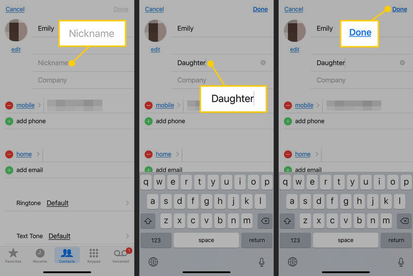 Een bijnaam instellen voor een contact in iOS