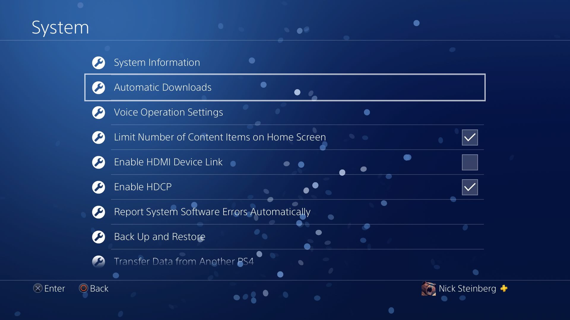 De optie Automatische downloads selecteren onder PS4-systeeminstellingen.