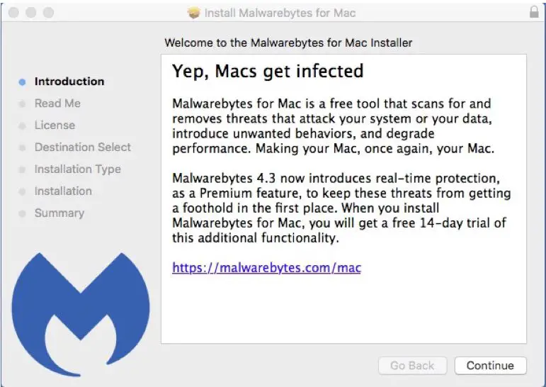 Screenshot van Malwarebytes-installatie