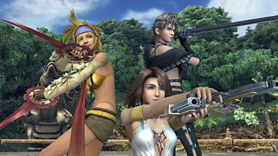 Yuna, Rikku en Paine in Final Fantasy X-2 HD voor PS4.