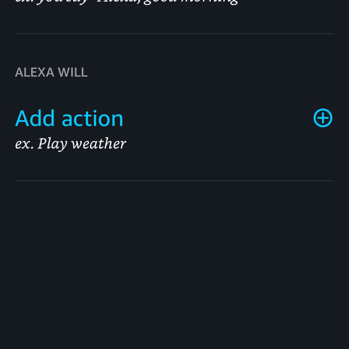 Een schermafbeelding in de Alexa-app met Actie toevoegen weergegeven.