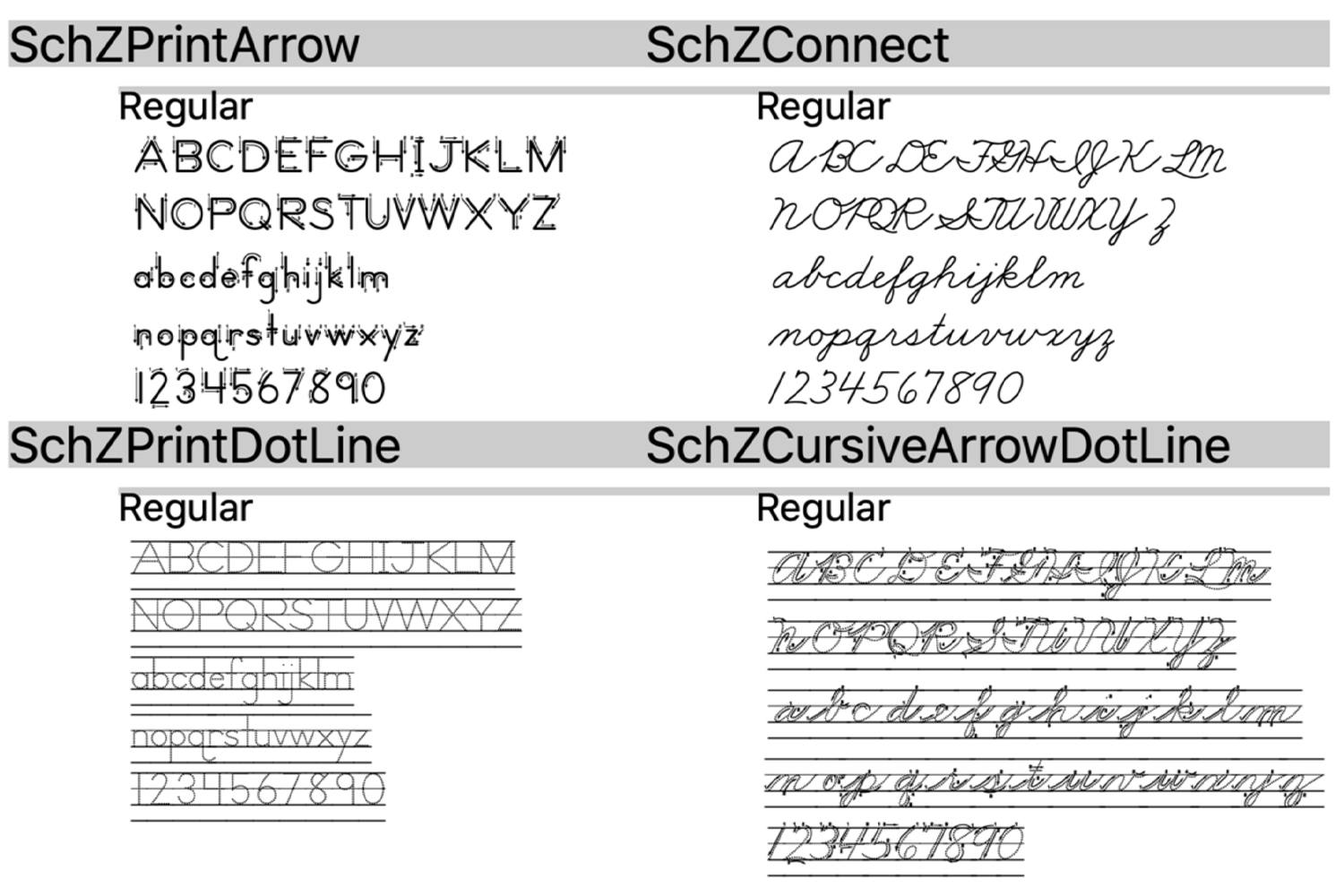 voorbeelden van lettertypen in Zaner-Bloser-stijl