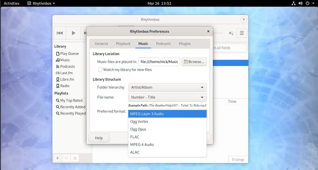 MP3-ondersteuning in Rhythmbox op Fedora