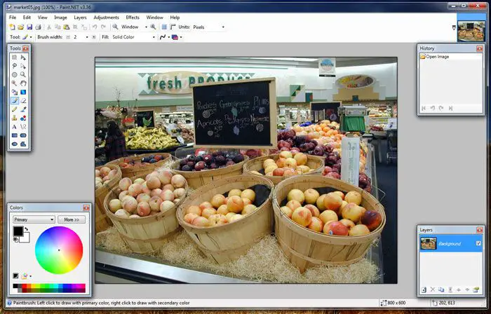 Paint.Net 3.36-programma, foto van de productieafdeling van de supermarkt