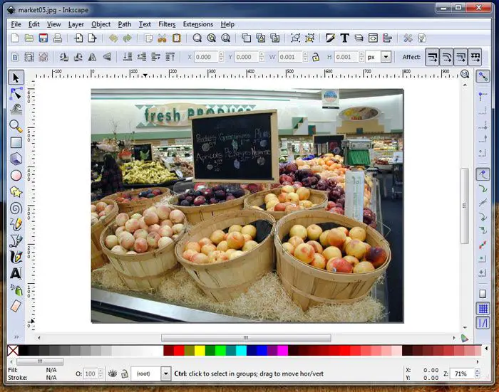 Inkscape-programma, producten uit de supermarkt voor foto's