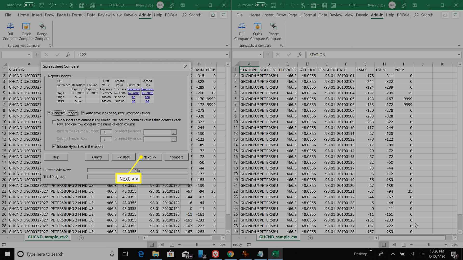 Rapportconfiguratie-beoordelingsscherm in Excel