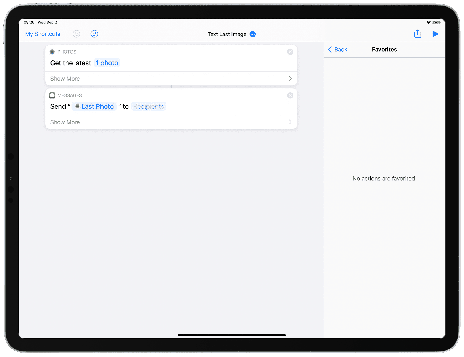 De Apple Text Last Image Shortcut op een iPad