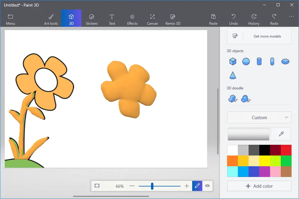 Schermafbeelding die laat zien hoe Paint 3D 2D-afbeeldingen kan samplen om 3D-modellen te maken met de 3D-doodle-tools